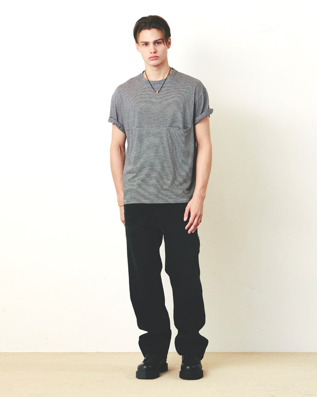 Eastlogue - Modified One Pocket T-shirts (Black & White Stripe) product image 3 | TRAB K-Fashion Australia