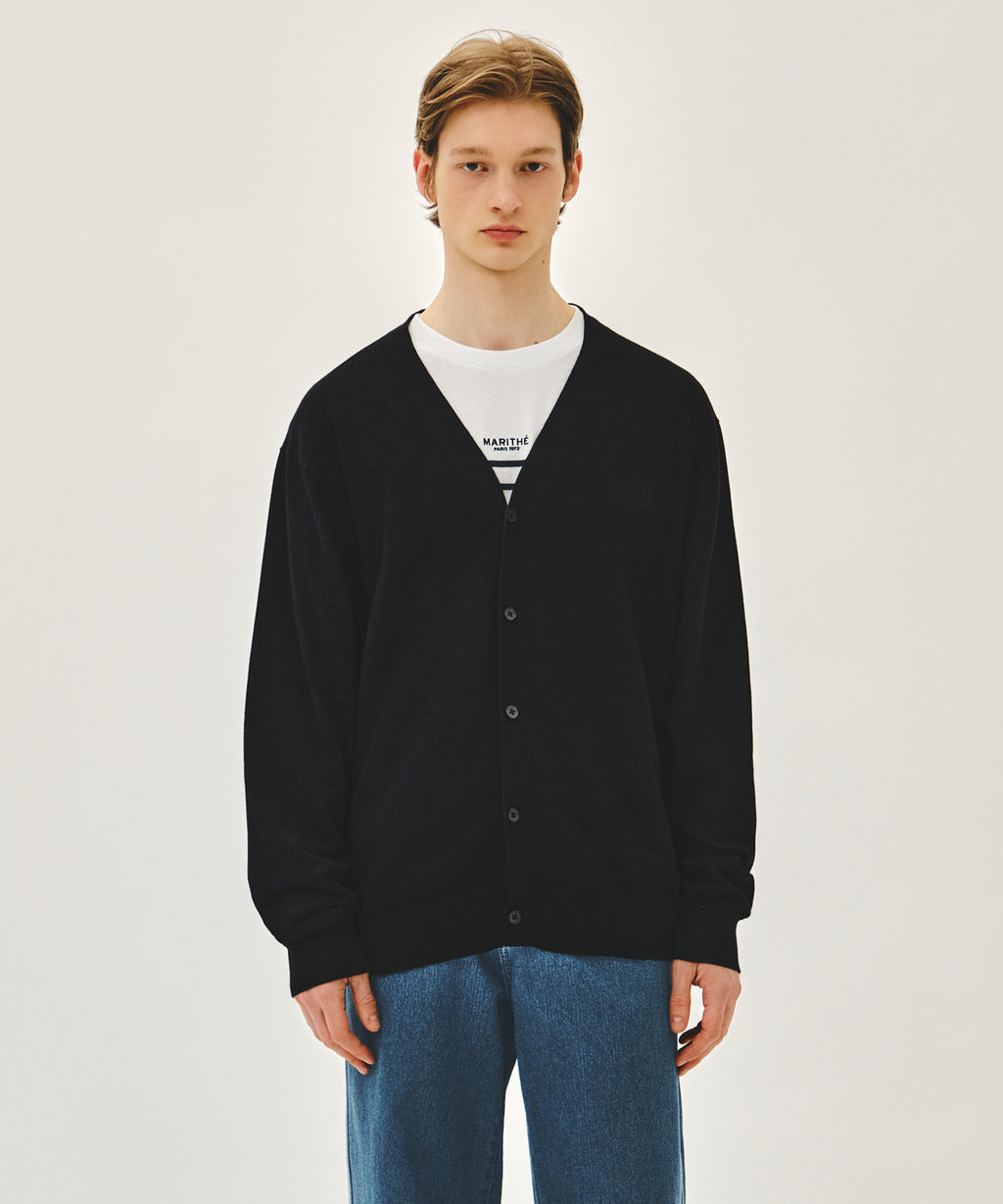 Marithe & Francois Girbaud - Small Classic Logo V-neck Knit Cardigan (Black) product image 1 | TRAB K-Fashion Australia