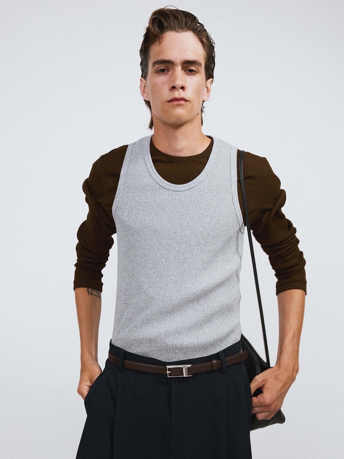 Recto - Ribbed Jersey Long-Sleeve Top (Khaki Brown) product image 1 | TRAB K-Fashion Australia