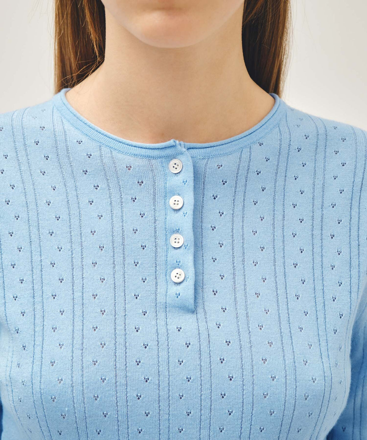 Marithe & Francois Girbaud - Crochet Half Button Knit (Sky Blue) product image 4 | TRAB K-Fashion Australia