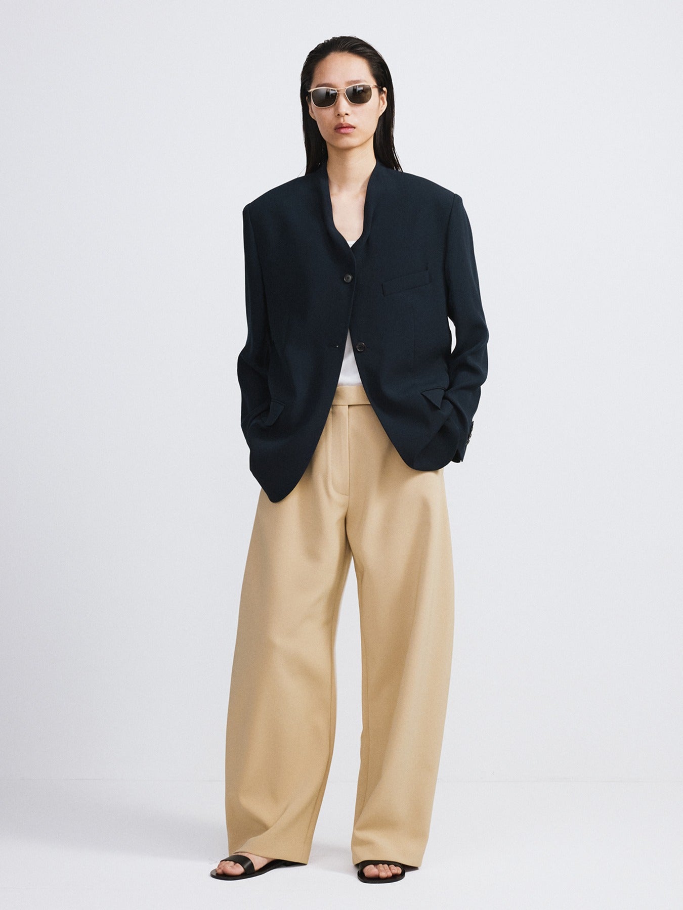 Recto - Collar Detail Fluid Suit Jacket (Dark Navy) product image 1 | TRAB K-Fashion Australia