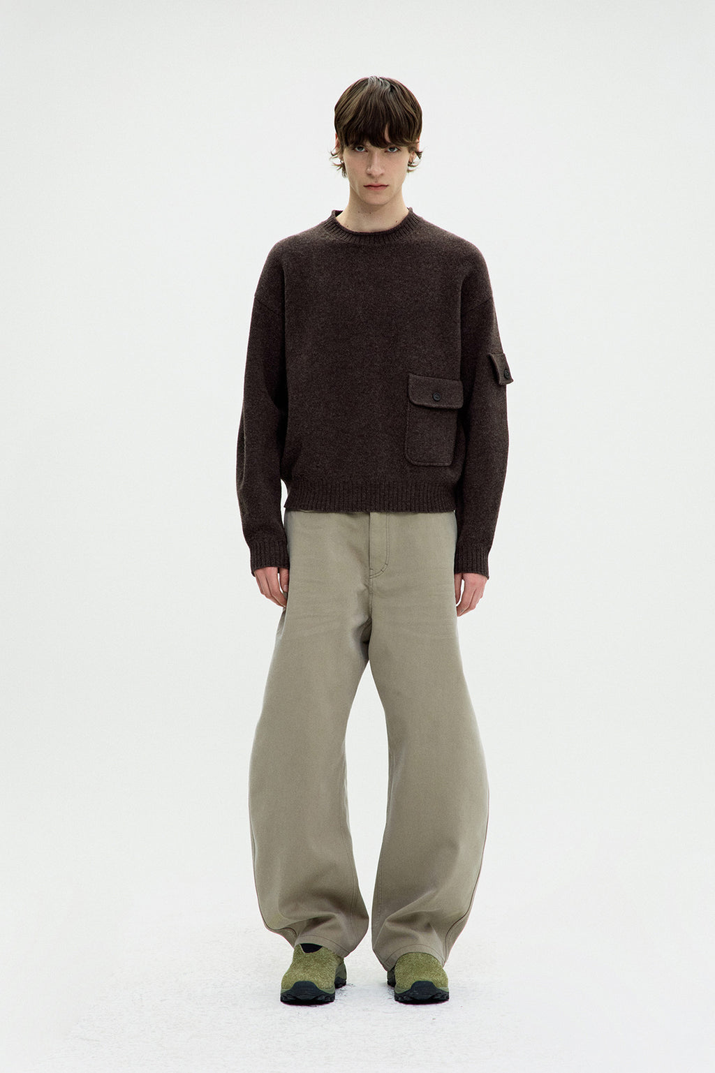 Coor - Wool Cropped Pocket Crewneck Sweater (Melange Brown) product image 2 | TRAB K-Fashion Australia