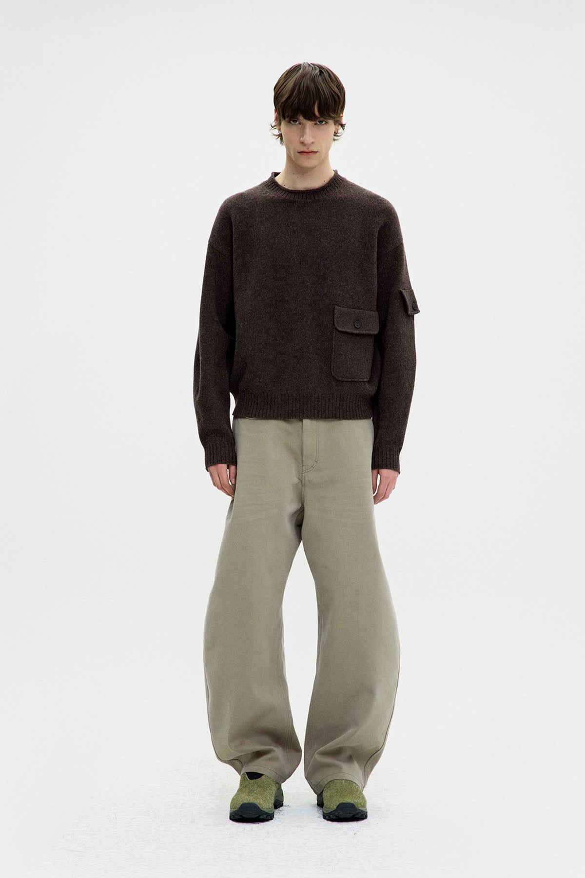 Coor - Wool Cropped Pocket Crewneck Sweater (Melange Brown) product image 2 | TRAB K-Fashion Australia