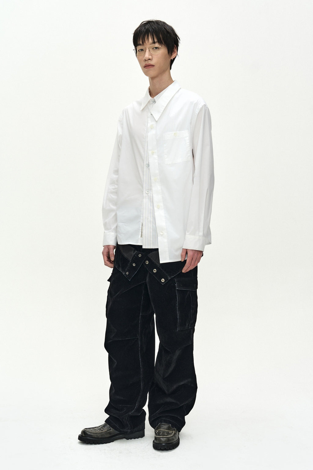 Andersson Bell - Asymmetric Layered Shirt (white/white Stripe) (White/White Stripe) product image 1 | TRAB K-Fashion Australia