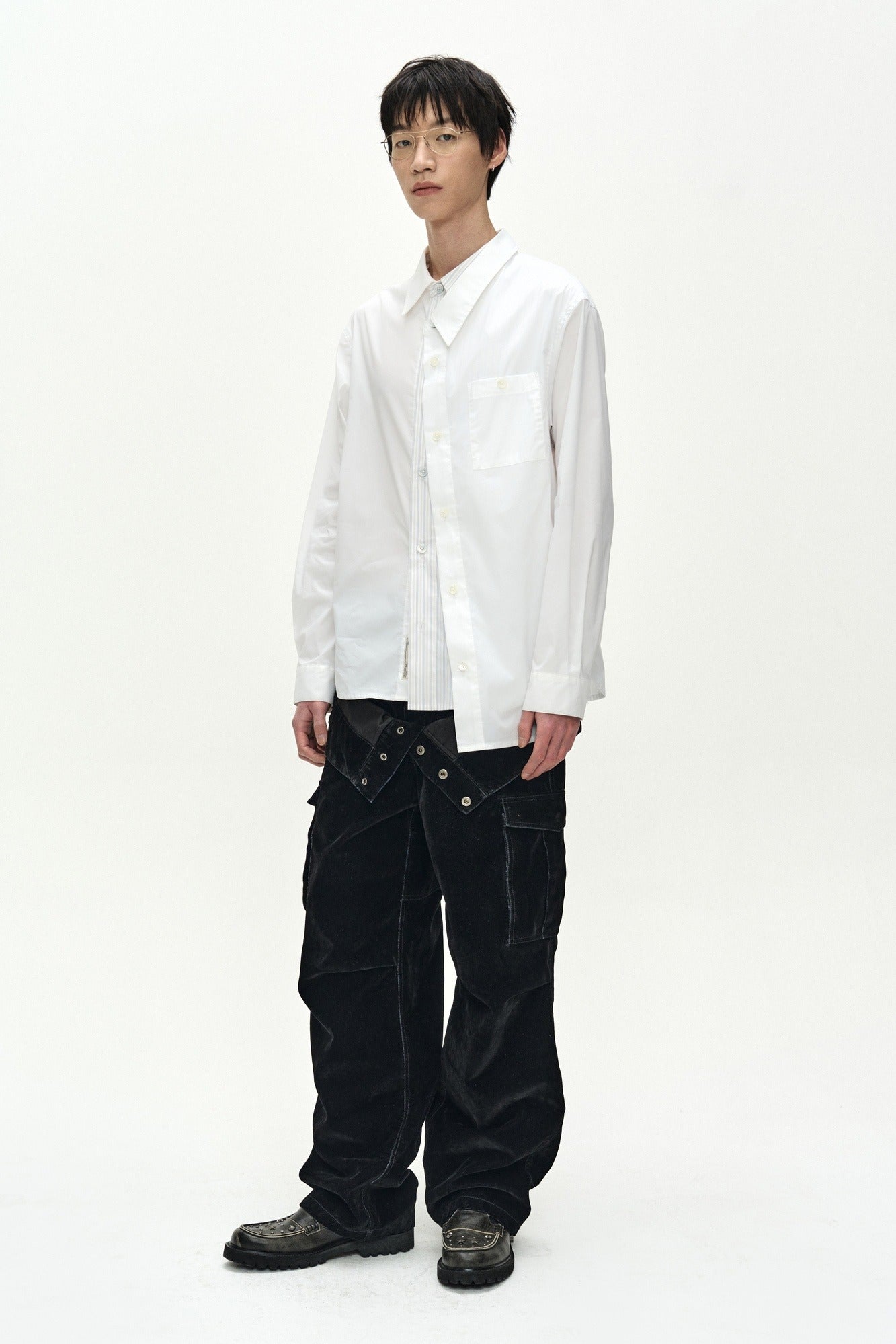 Andersson Bell - Asymmetric Layered Shirt (white/white Stripe) (White/White Stripe) product image 1 | TRAB K-Fashion Australia