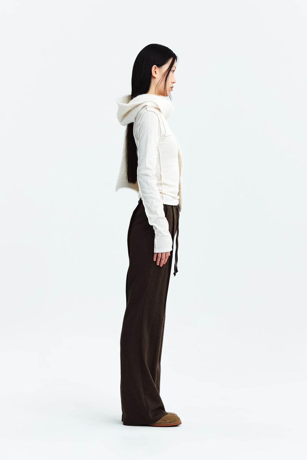 Matin Kim - Stitch V Neck Slim Long Sleeve (Ivory) product image 7 | TRAB K-Fashion Australia