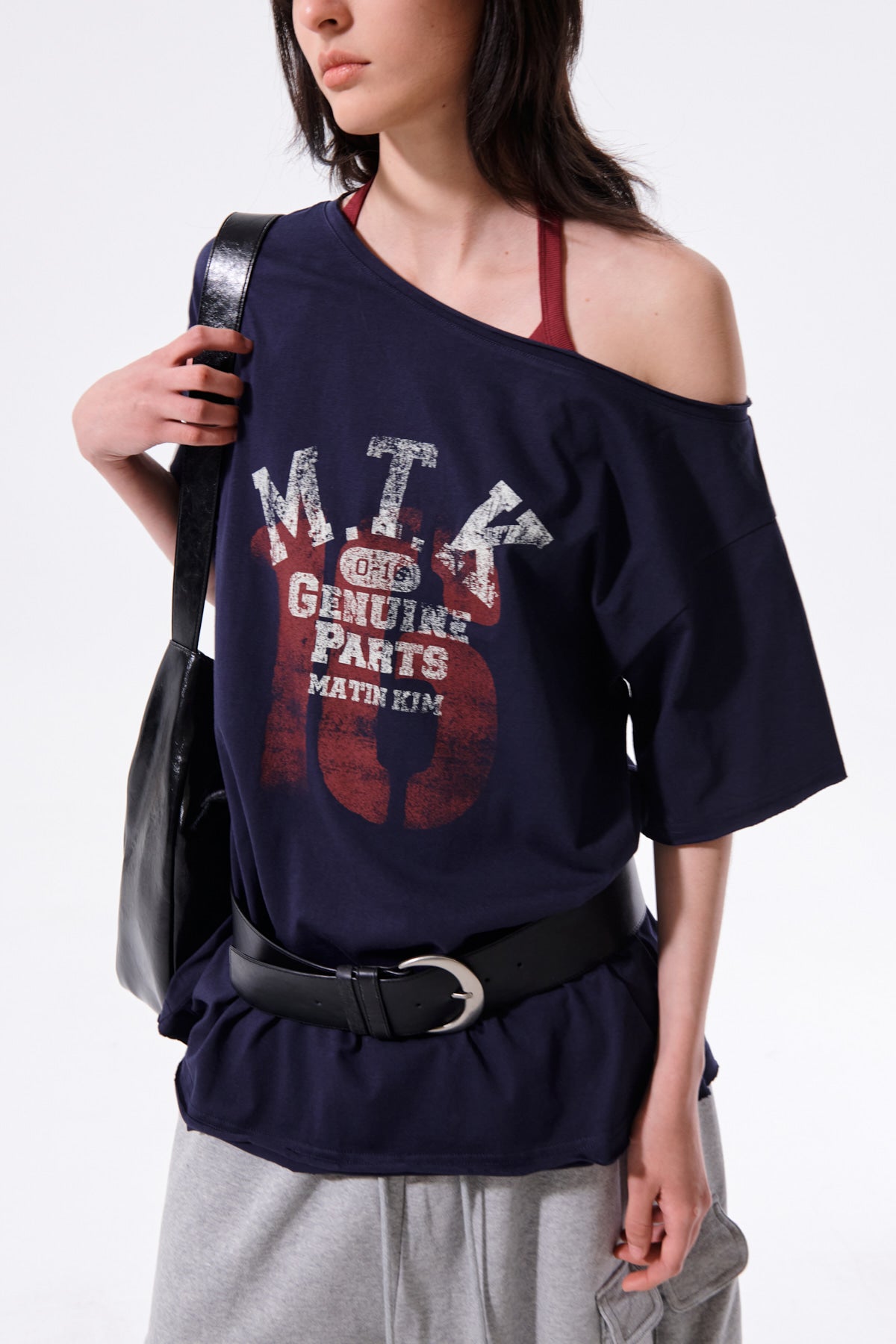 Matin Kim - Mtk 16 Graffiti Logo Asymmetric Top (Navy) product image 12 | TRAB K-Fashion Australia