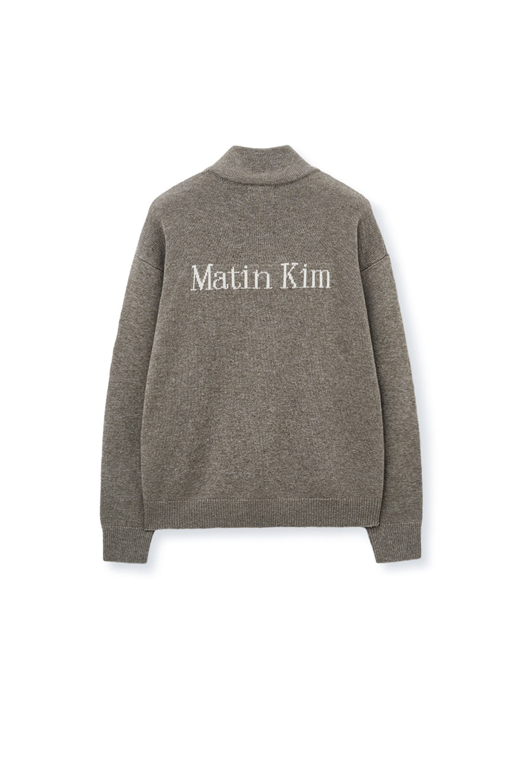 Matin Kim - Back Logo Half Knit Zip Up Pullover (Dark Beige) product image 3 | TRAB K-Fashion Australia