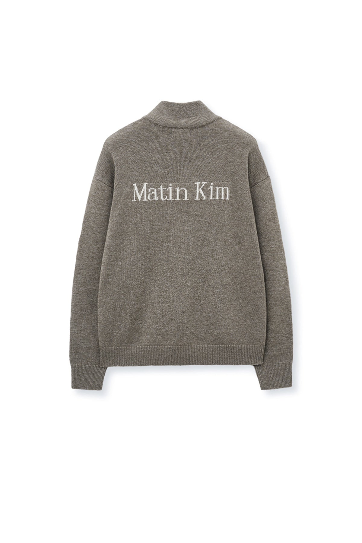 Matin Kim - Back Logo Half Knit Zip Up Pullover (Dark Beige) product image 3 | TRAB K-Fashion Australia