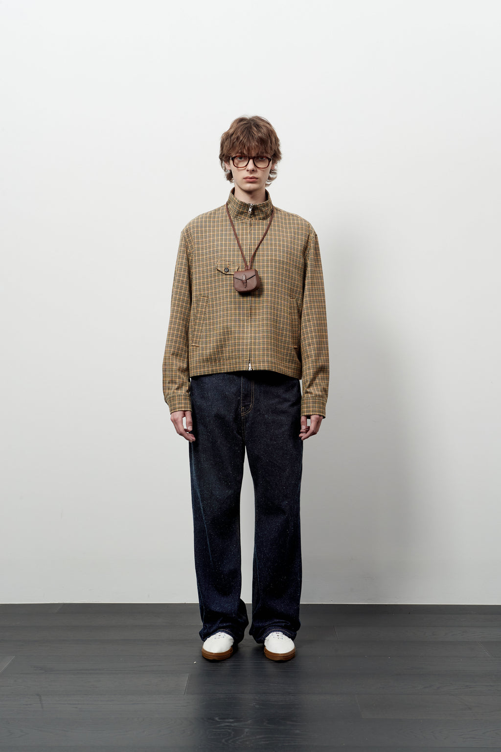 Stu - High Neck Crop Check Jacket Orange (Brown) product image 1 | TRAB K-Fashion Australia