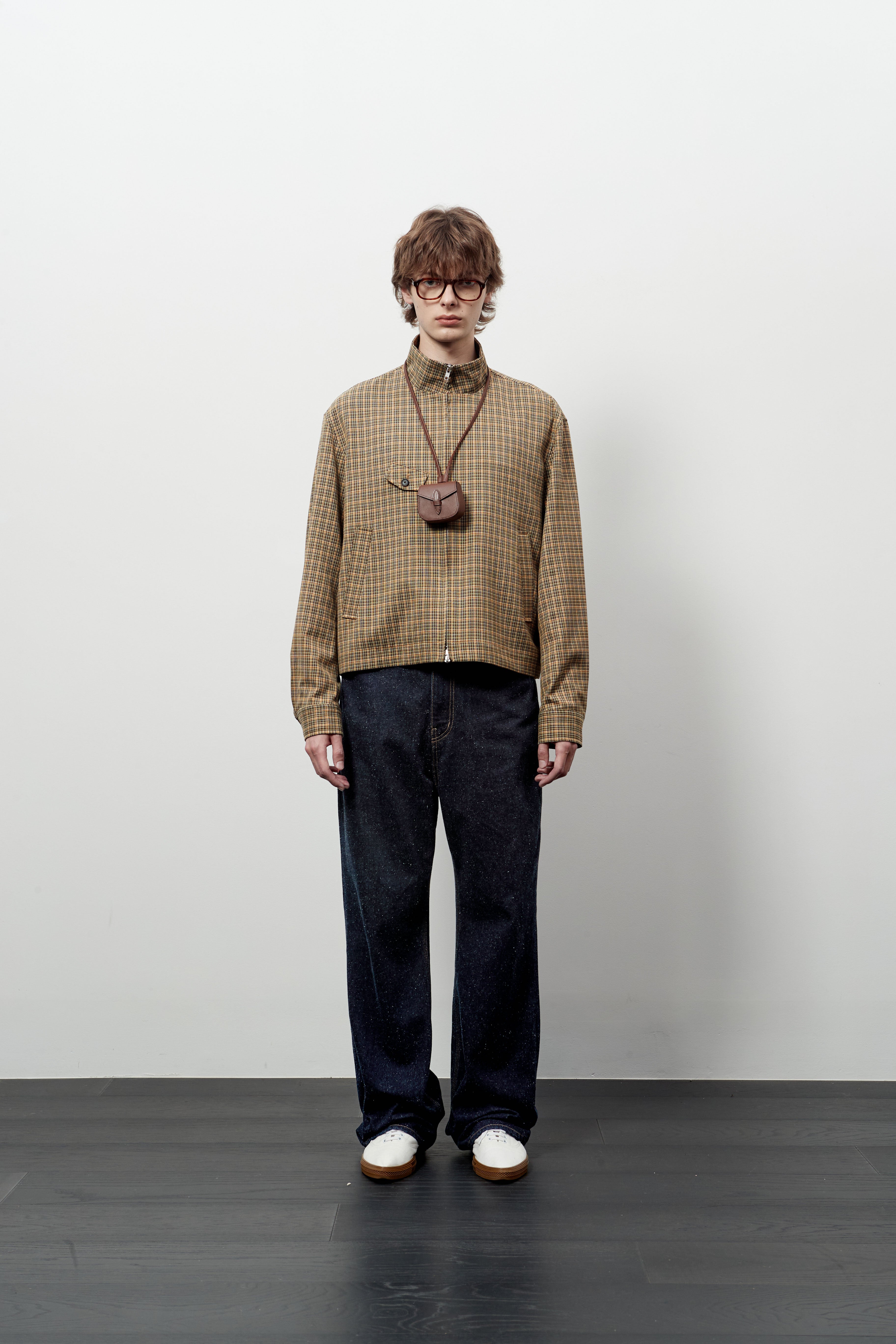 Stu - High Neck Crop Check Jacket Orange (Brown) product image 1 | TRAB K-Fashion Australia