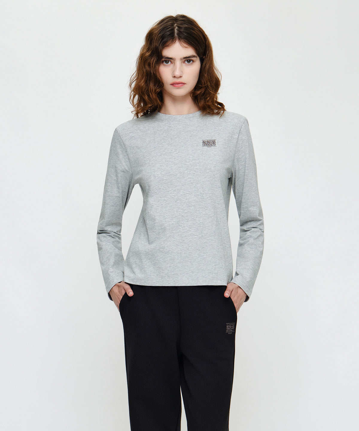 Marithe & Francois Girbaud - Small Classic Logo Long Sleeve Tee (Heather Gray) product image 1 | TRAB K-Fashion Australia