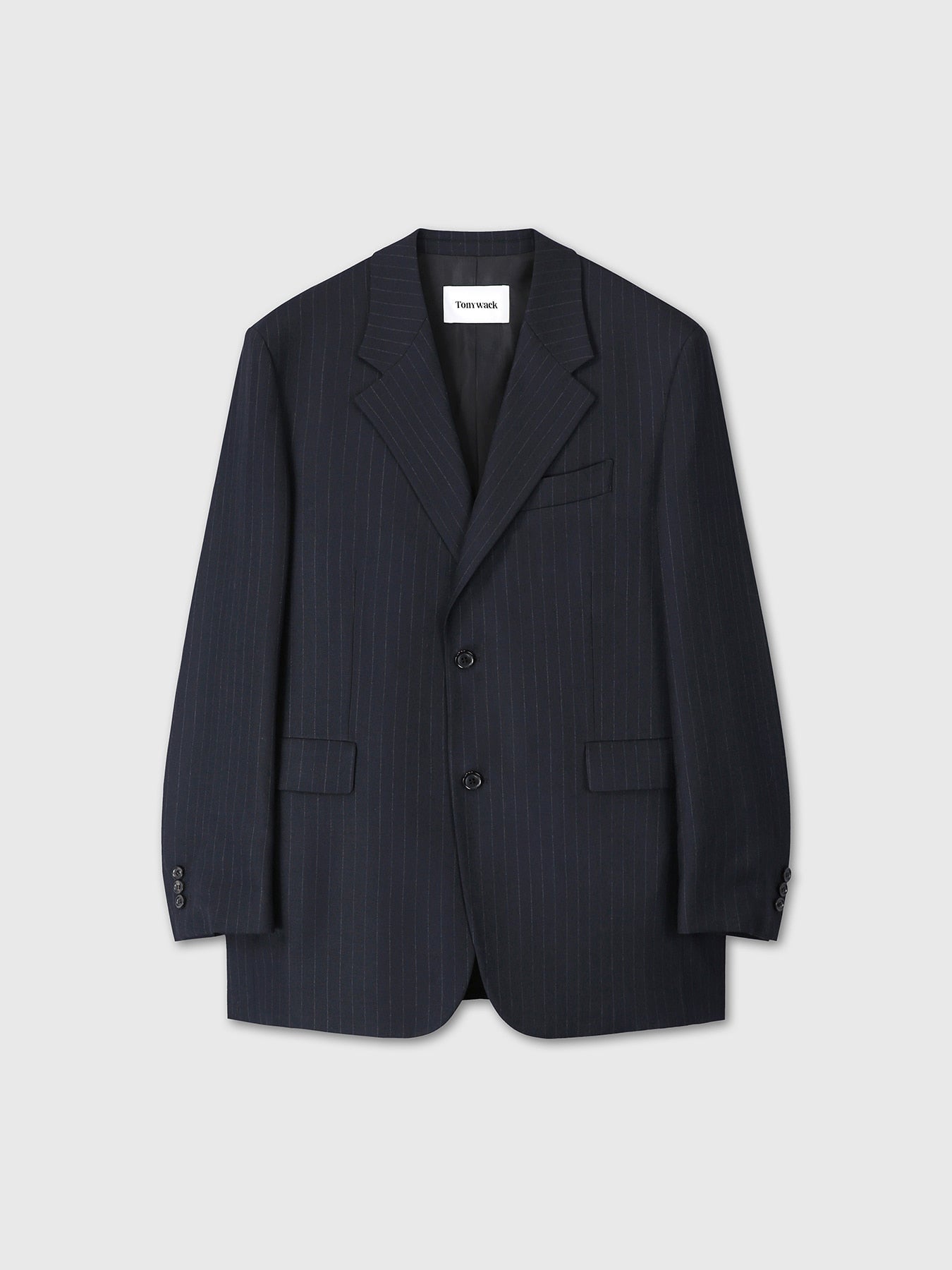 Tonywack - Pinstriped Wool Blend Relaxed Tailored Jacket (Navy Pinstripe) product image 9 | TRAB K-Fashion Australia