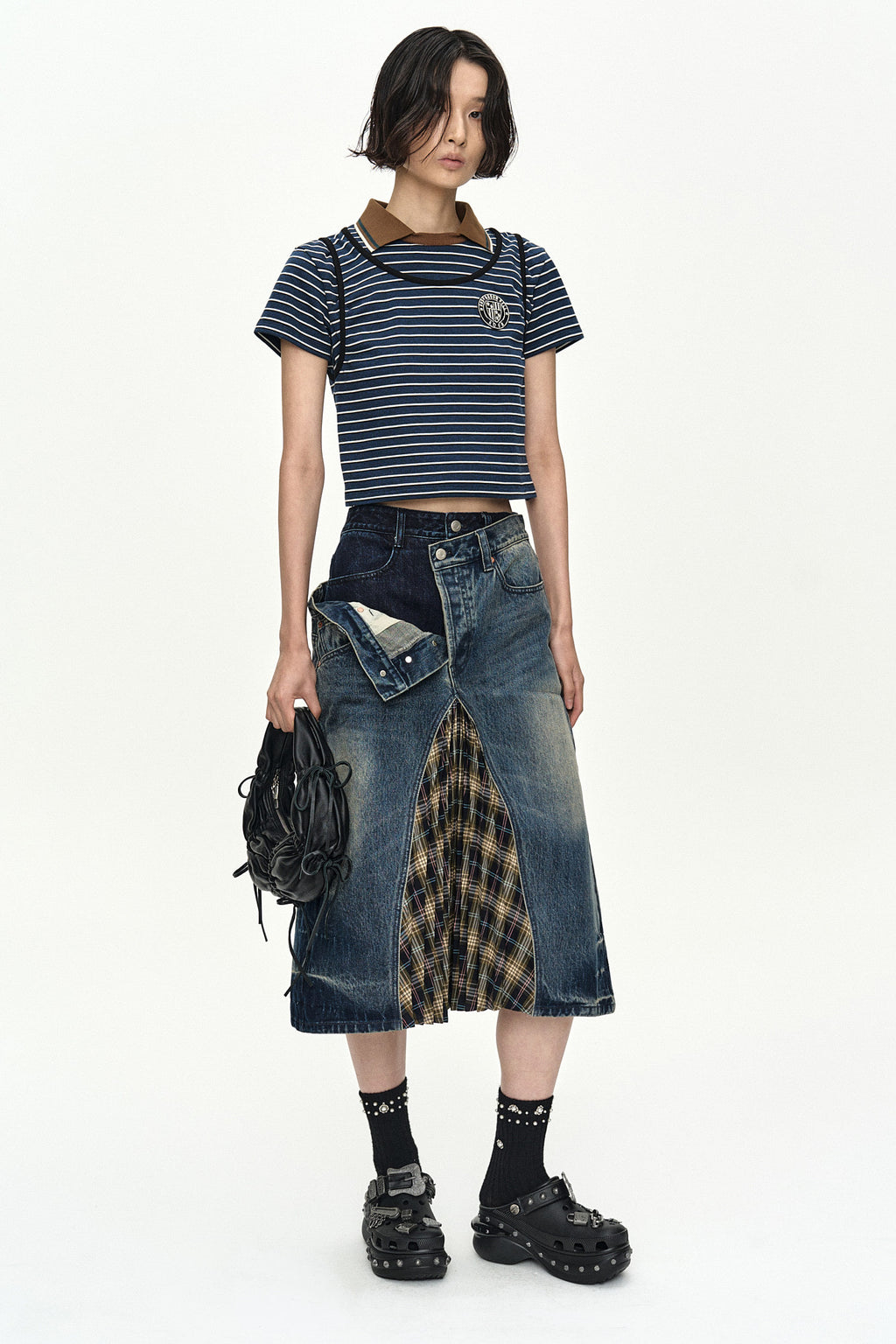 Andersson Bell - Shirring Binding Stripe Collar Top (Blue) product image 2 | TRAB K-Fashion Australia