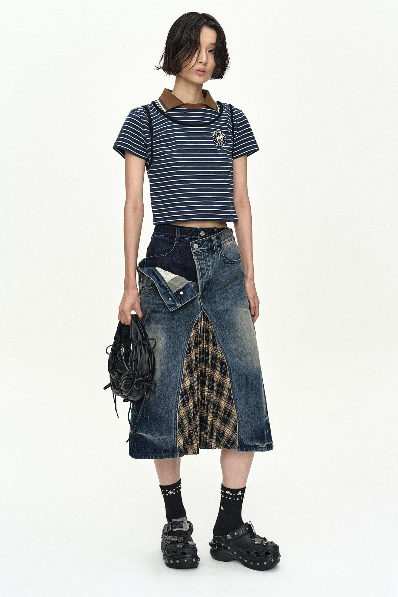 Andersson Bell - Shirring Binding Stripe Collar Top (Blue) product image 2 | TRAB K-Fashion Australia
