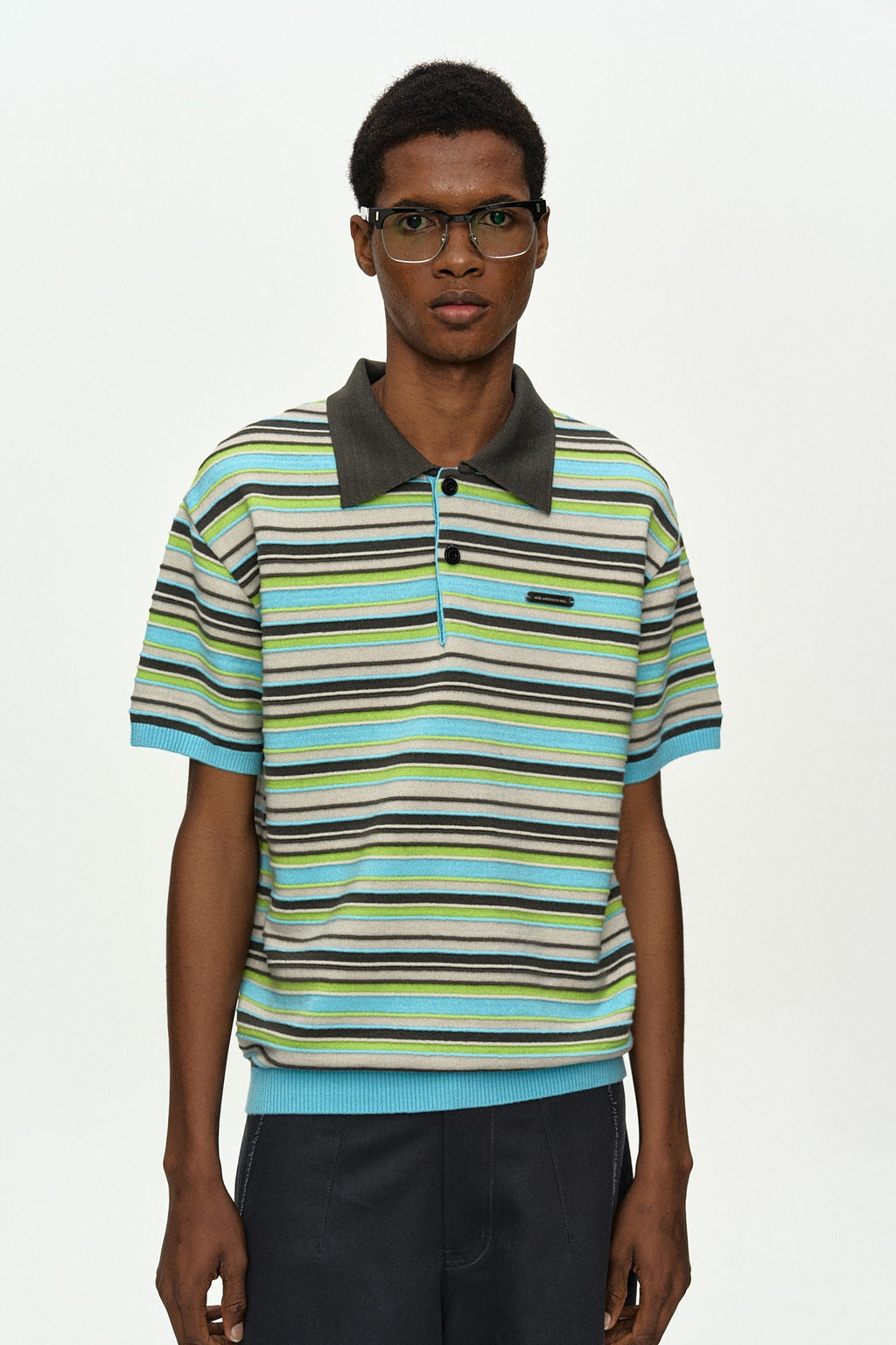 Andersson Bell - Stripe Wool Polo Sweater (Sky Blue) product image 1 | TRAB K-Fashion Australia