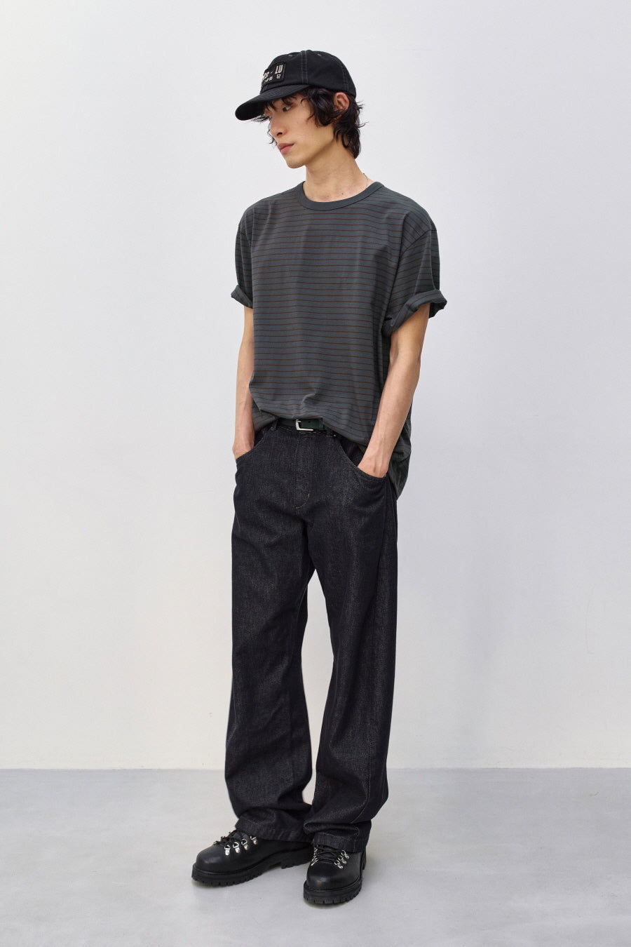 Insilence - Striped T-shirt (Charcoal) product image 3 | TRAB K-Fashion Australia