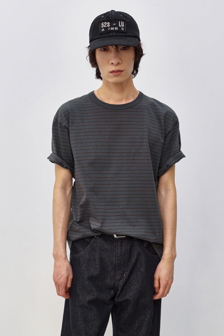 Insilence - Striped T-shirt (Charcoal) product image 2 | TRAB K-Fashion Australia
