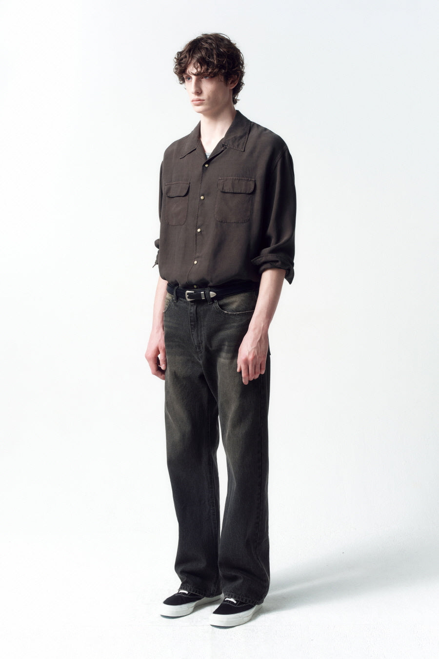 Insilence - Tencel gabardine open-collar shirt (Dark Brown) product image 4 | TRAB K-Fashion Australia