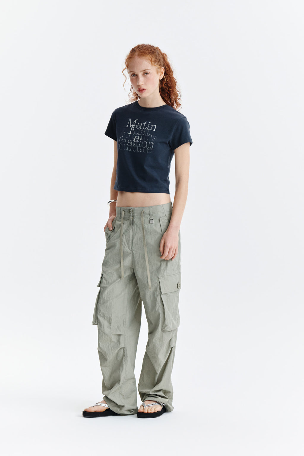 Matin Kim - Dusty Typo Graphic Crop Top (Charcoal) product image 7 | TRAB K-Fashion Australia