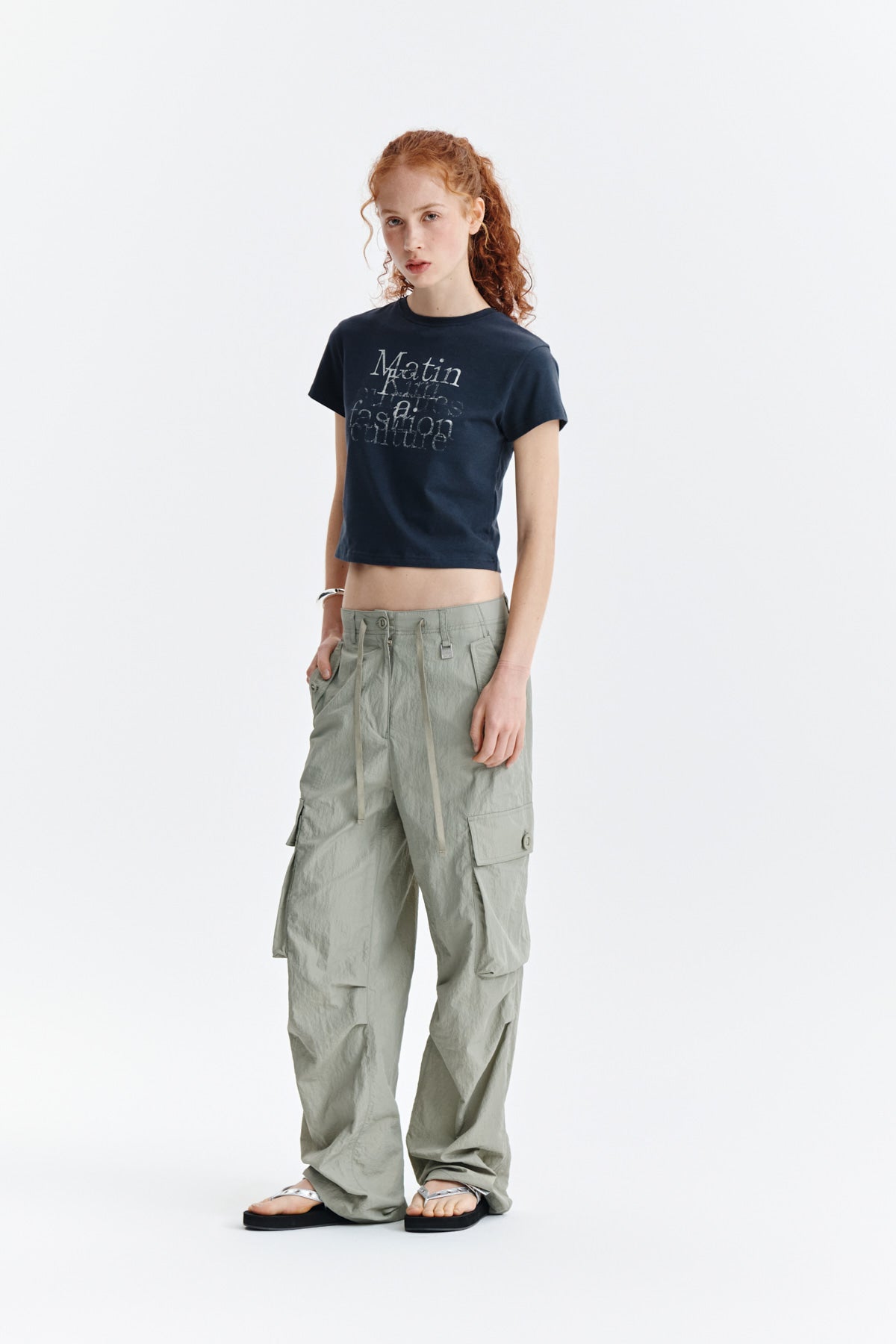 Matin Kim - Dusty Typo Graphic Crop Top (Charcoal) product image 7 | TRAB K-Fashion Australia