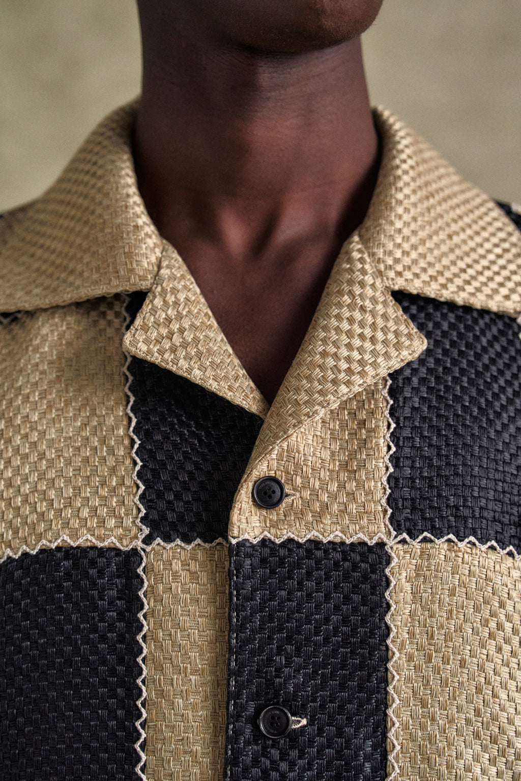 Andersson Bell - Patchwork Open Collar Shirts (Black/Beige) product image 6 | TRAB K-Fashion Australia