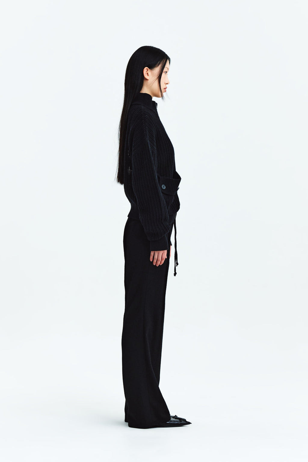 Matin Kim - Waist Button Point String Slim Pants (Black) product image 6 | TRAB K-Fashion Australia