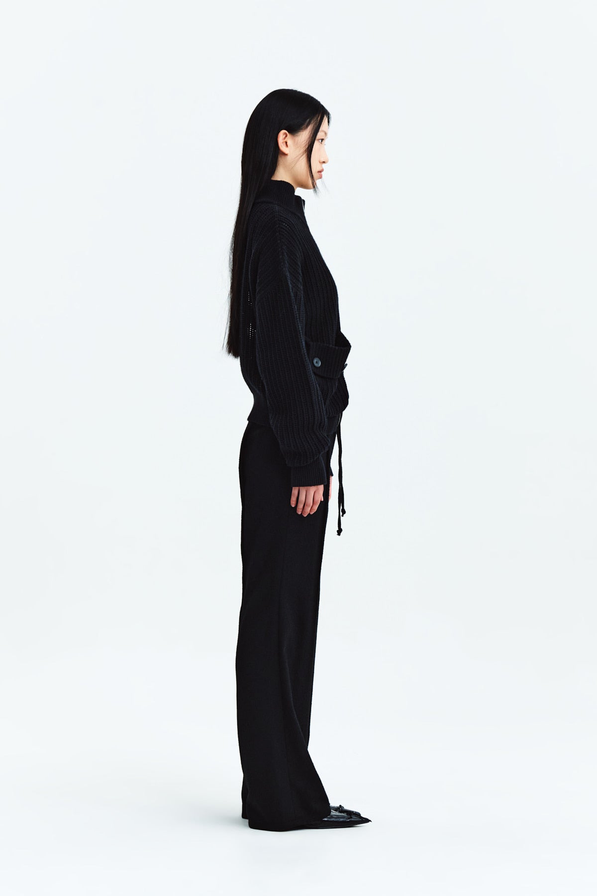 Matin Kim - Waist Button Point String Slim Pants (Black) product image 6 | TRAB K-Fashion Australia