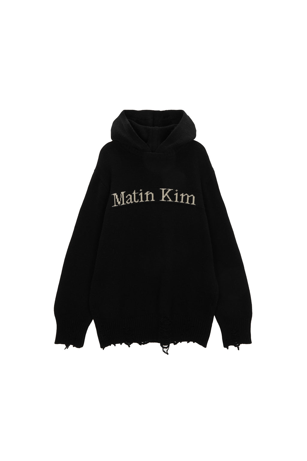 Matin Kim - Damage Logo Knit Hoodie (Beige) product image 11 | TRAB K-Fashion Australia