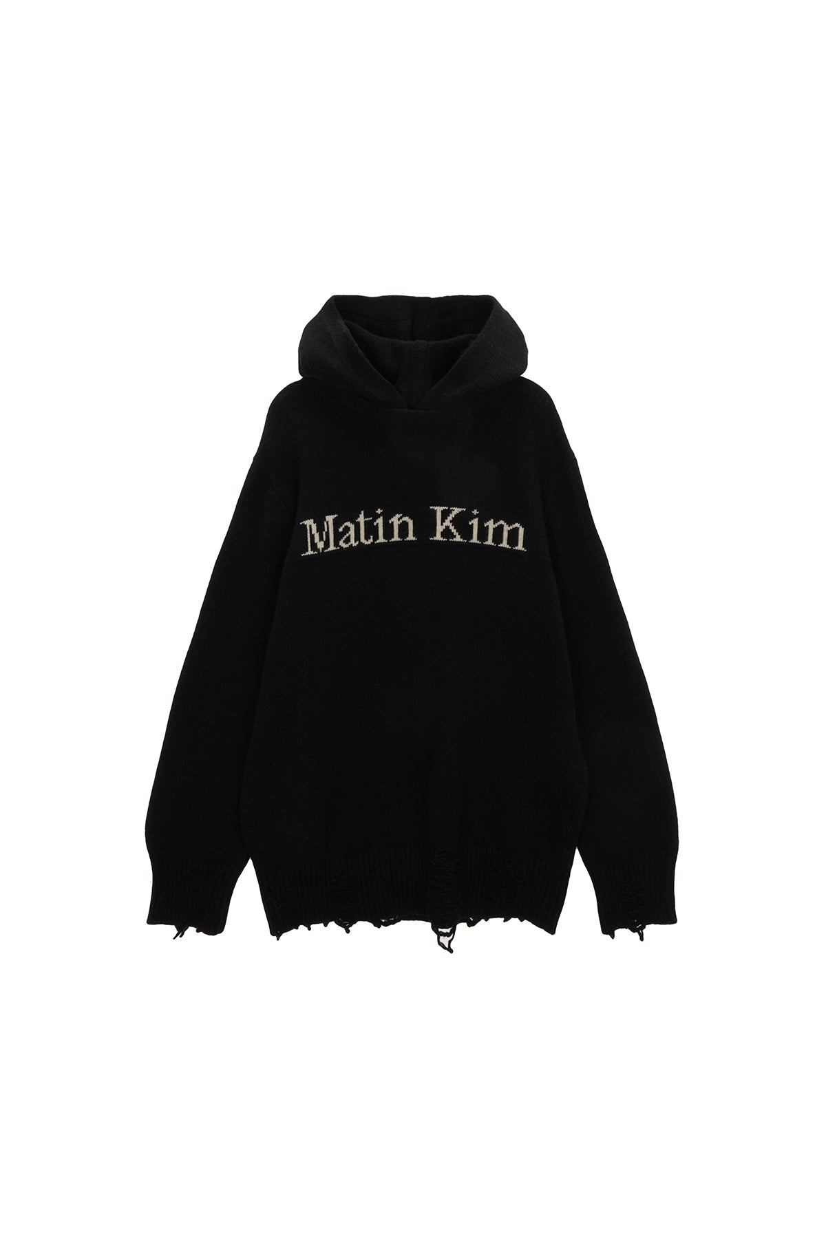 Matin Kim - Damage Logo Knit Hoodie (Charcoal) product image 11 | TRAB K-Fashion Australia