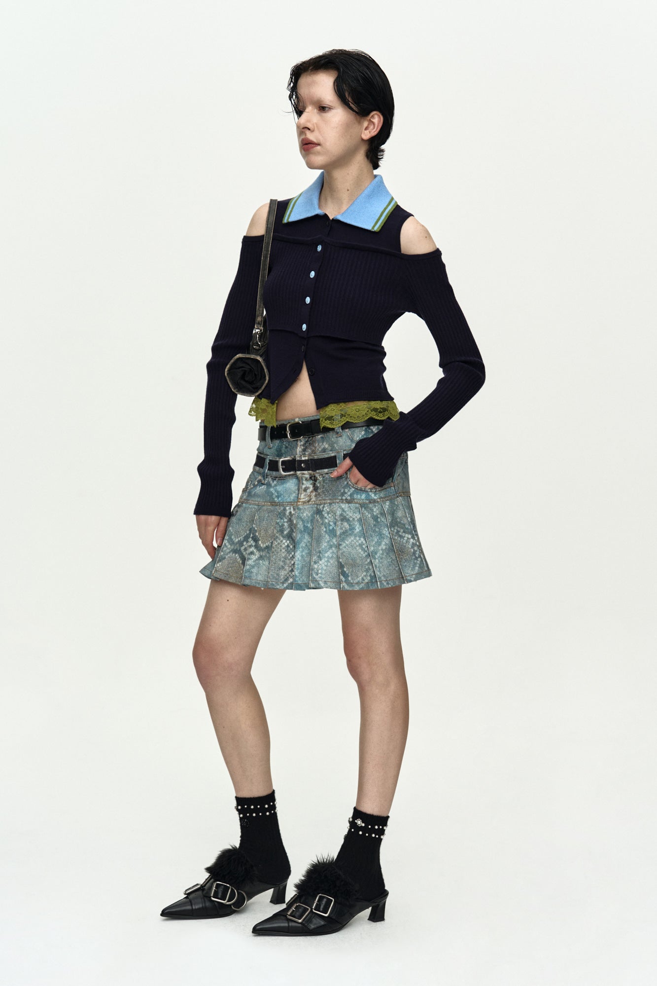 Andersson Bell - Layered Off-Shoulder Collar Top (Navy/Blue) product image 3 | TRAB K-Fashion Australia