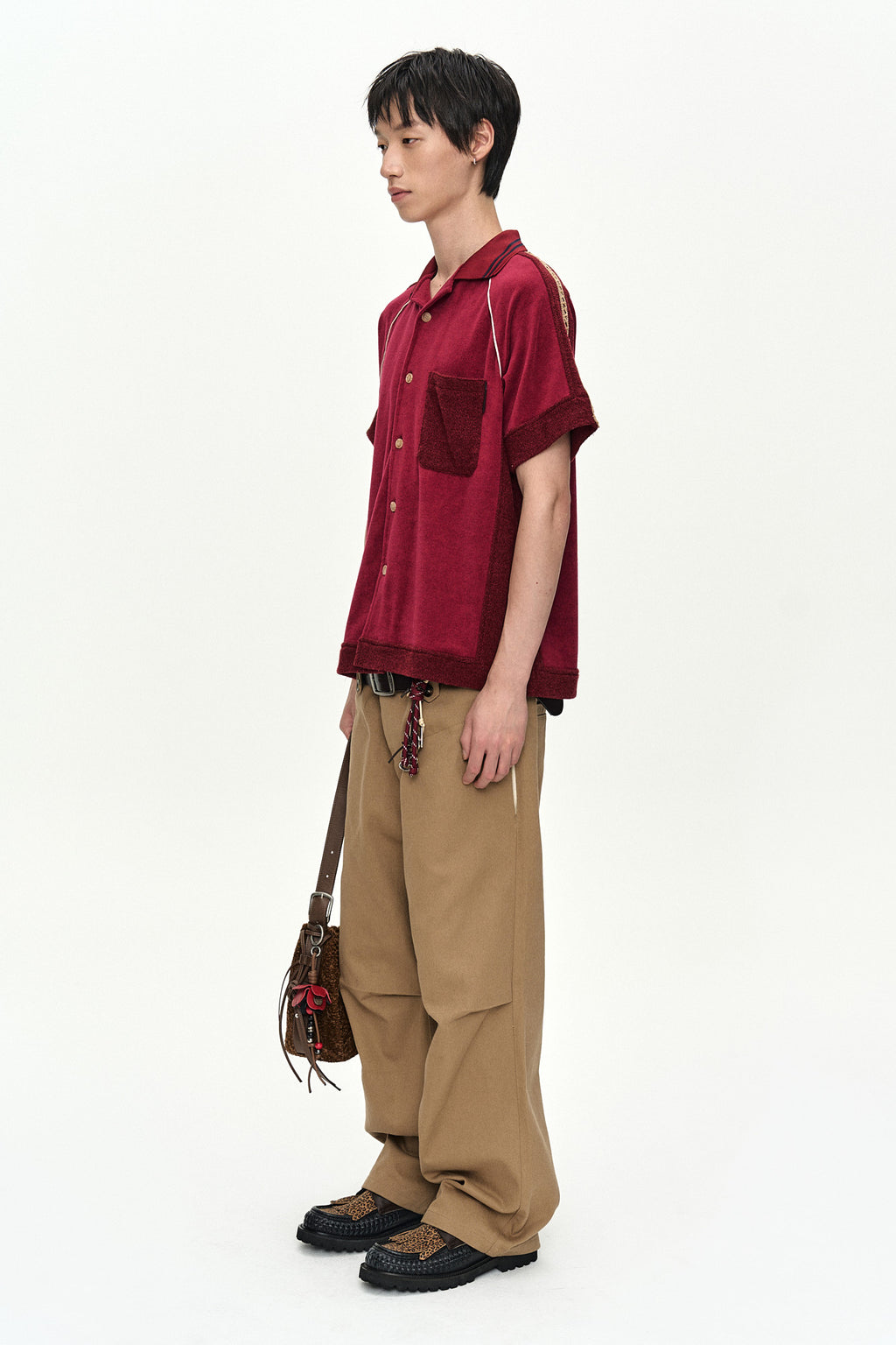 Andersson Bell - Lagos Terry Open Collar Shirt (Wine) product image 9 | TRAB K-Fashion Australia
