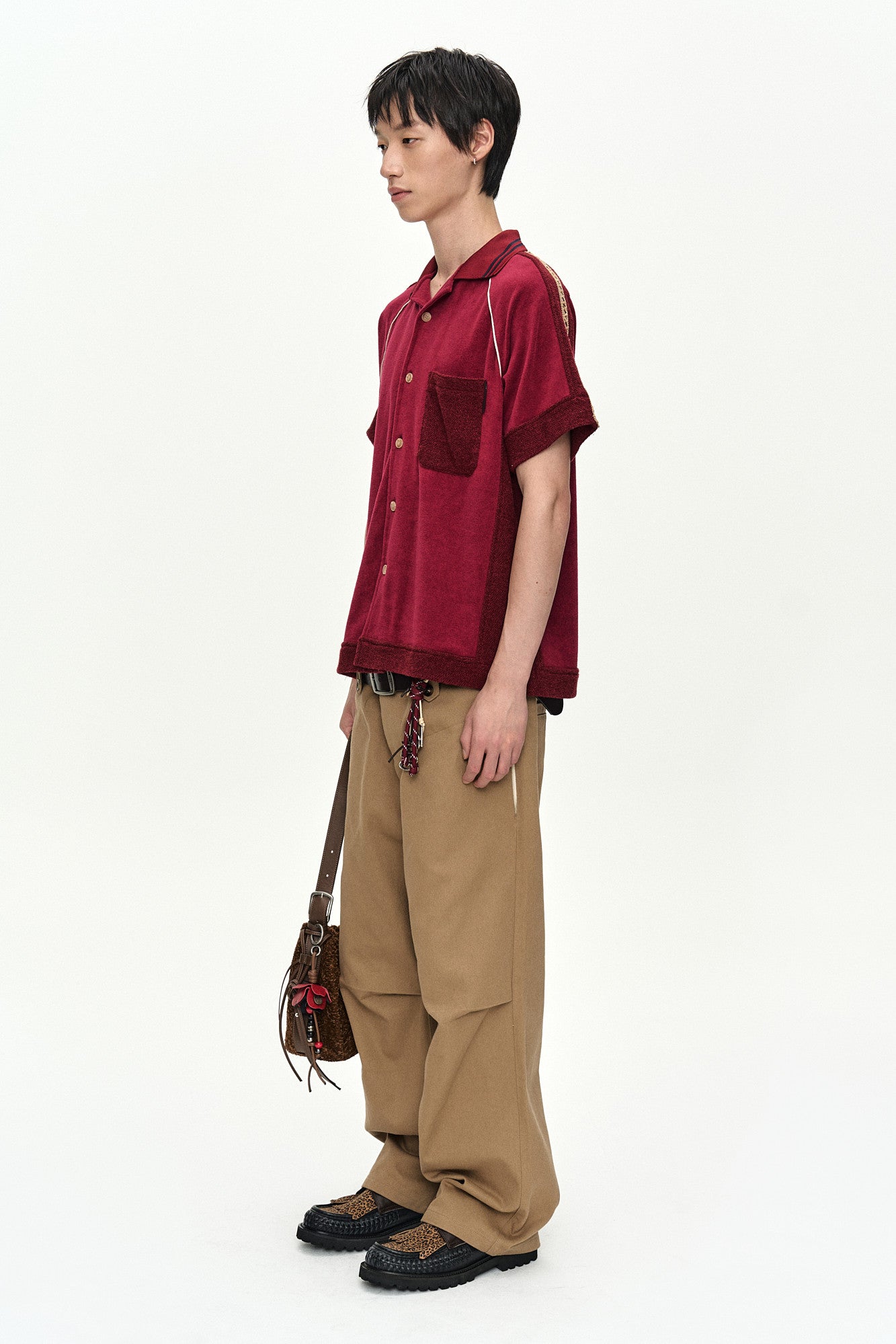 Andersson Bell - Lagos Terry Open Collar Shirt (Wine) product image 9 | TRAB K-Fashion Australia