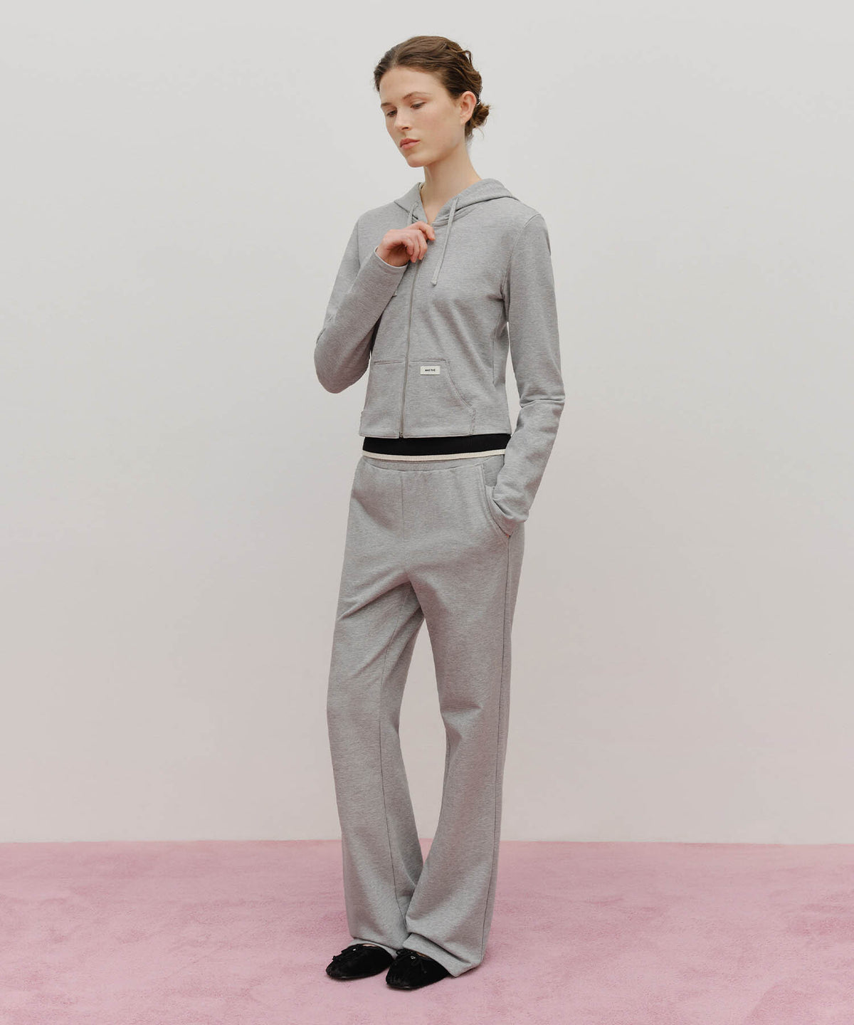 Marithe & Francois Girbaud - Slim Fit Crop Hoodie Zipup (Heather Gray) product image 5 | TRAB K-Fashion Australia