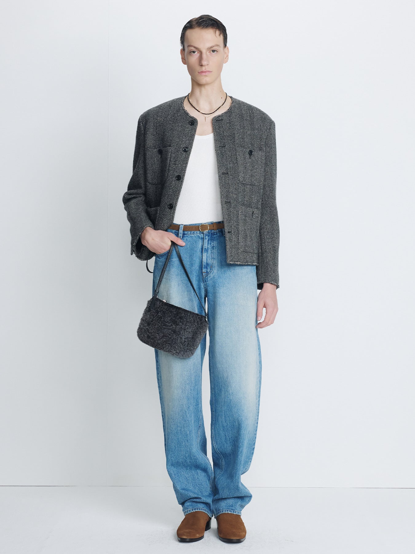 Tonywack - Herringbone Wool Cut-Off Blouson (Black/Grey) product image 2 | TRAB K-Fashion Australia