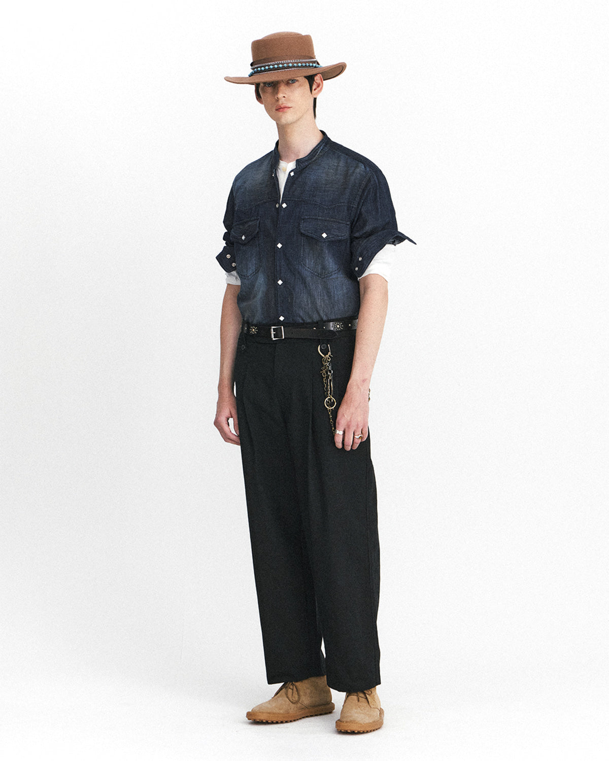Eastlogue - Band Collar Western Shirts (Washed Denim) product image 1 | TRAB K-Fashion Australia