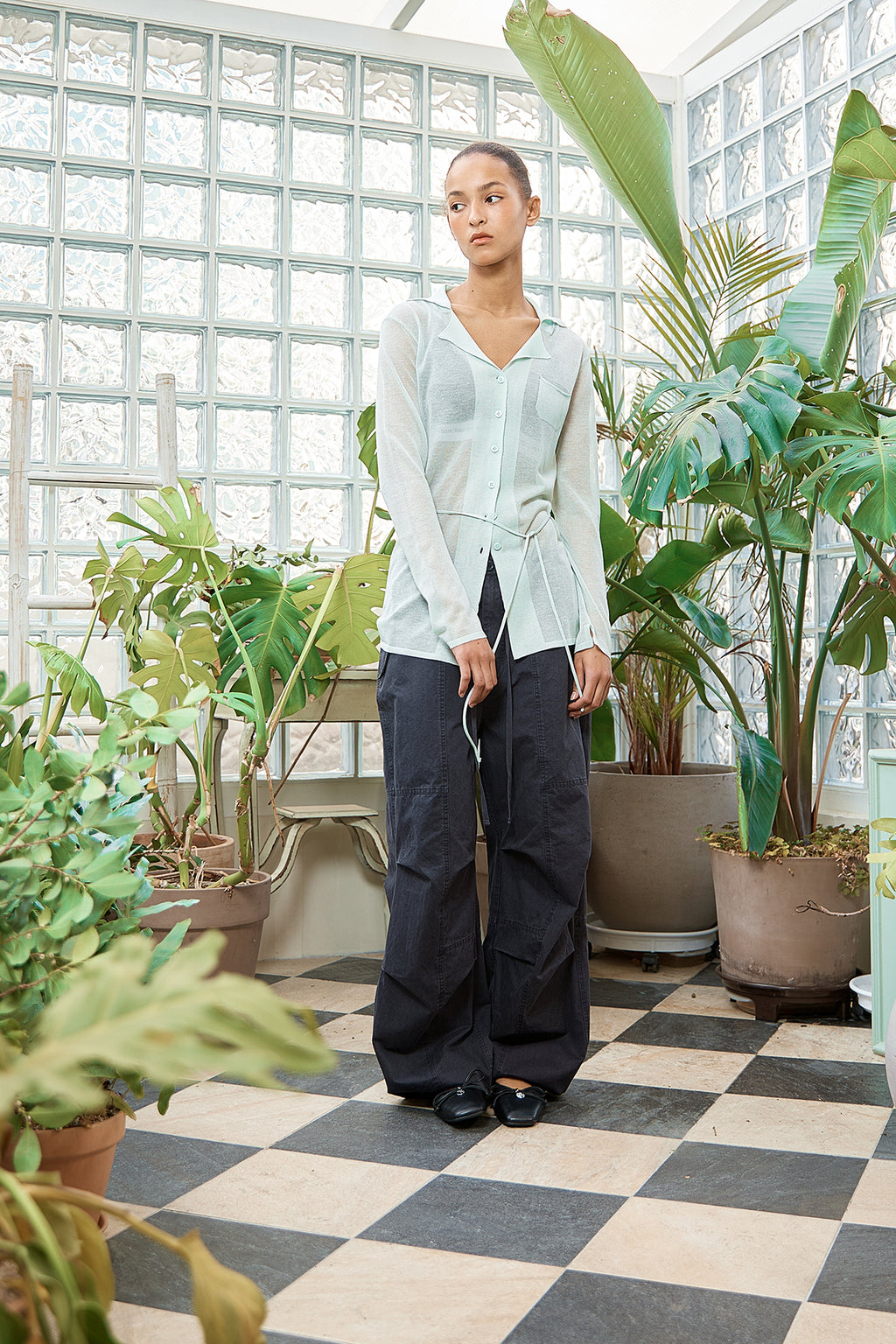 Matin Kim - String Point Plain Long Cardigan (Mint) product image 11 | TRAB K-Fashion Australia