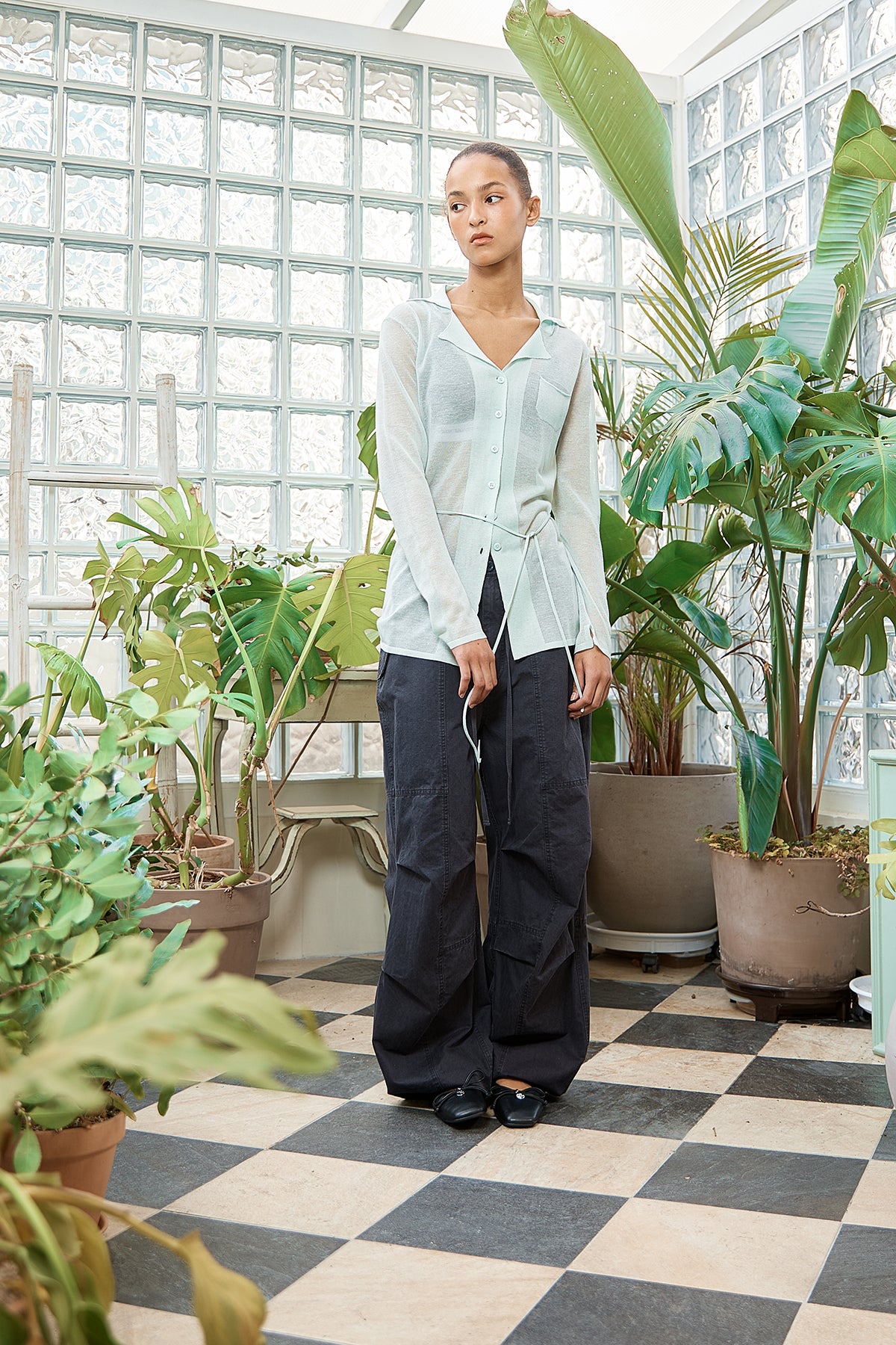 Matin Kim - String Point Plain Long Cardigan (Mint) product image 11 | TRAB K-Fashion Australia
