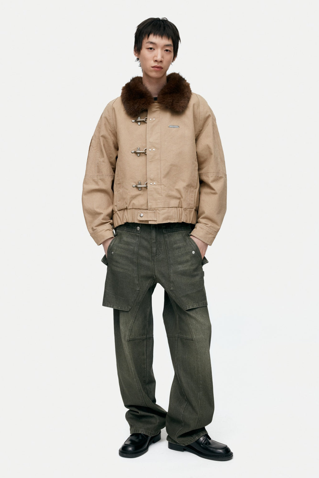 Andersson Bell - Unisex Raptor Layered Wide-Leg Jeans (Washed Green) product image 1 | TRAB K-Fashion Australia