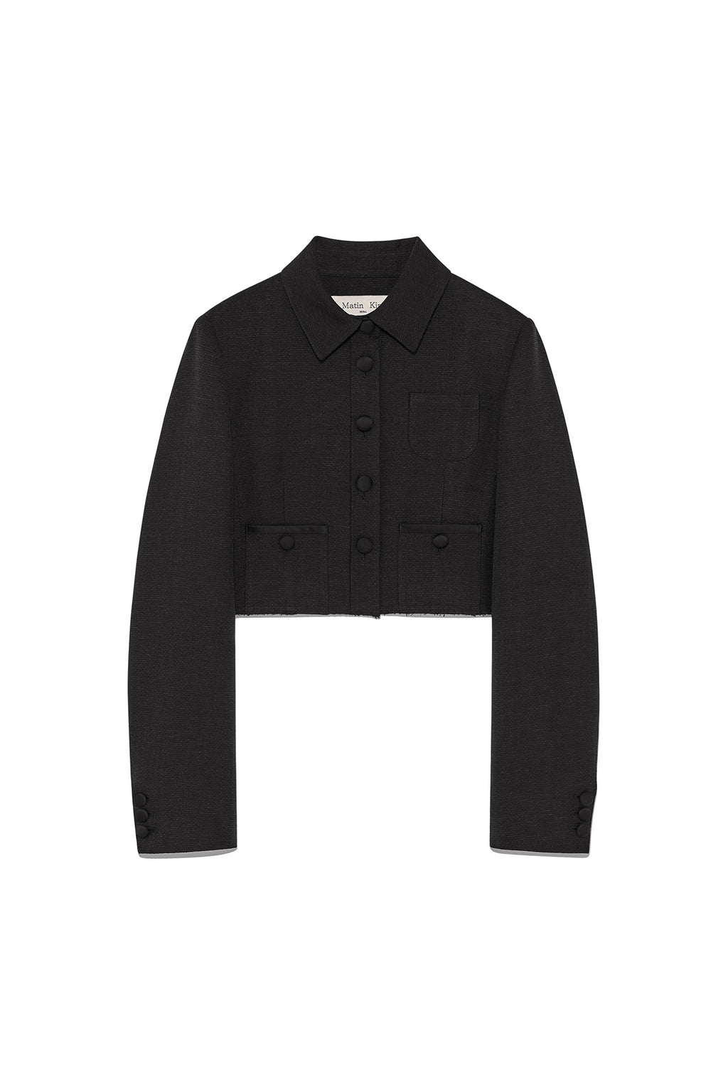 Matin Kim - Stripe Herringbone Pocket Crop Jacket (Black) product image 1 | TRAB K-Fashion Australia