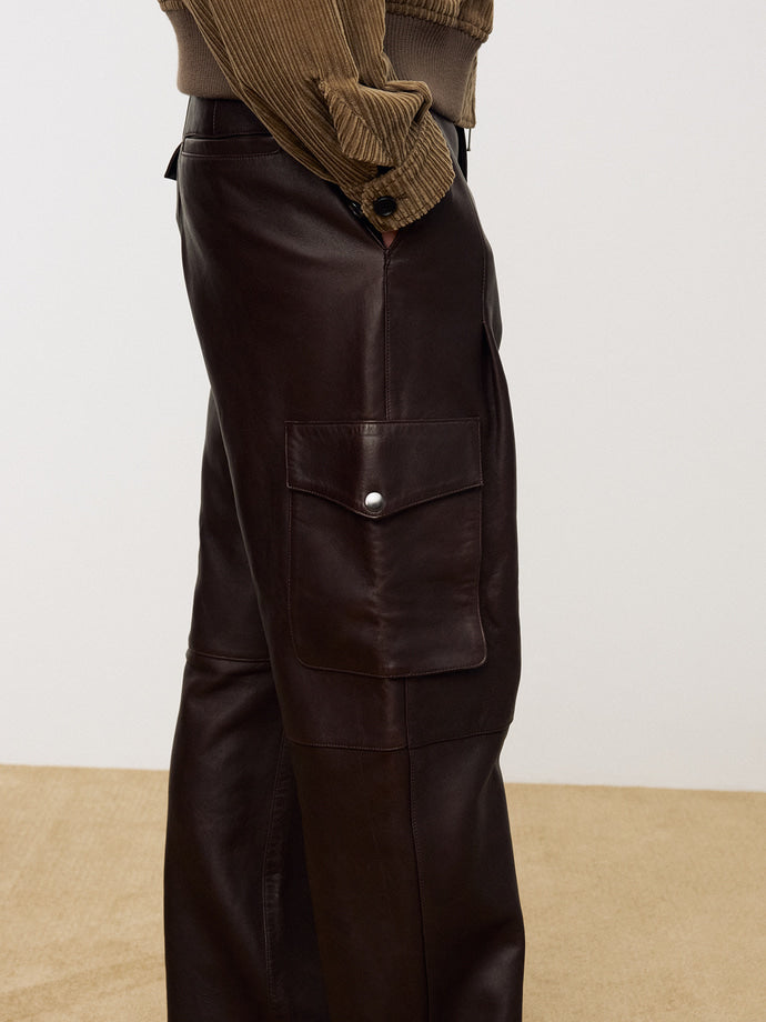 Tonywack - Naked Lamb Leather Wide Cargo Pants (Brown) product image 4 | TRAB K-Fashion Australia