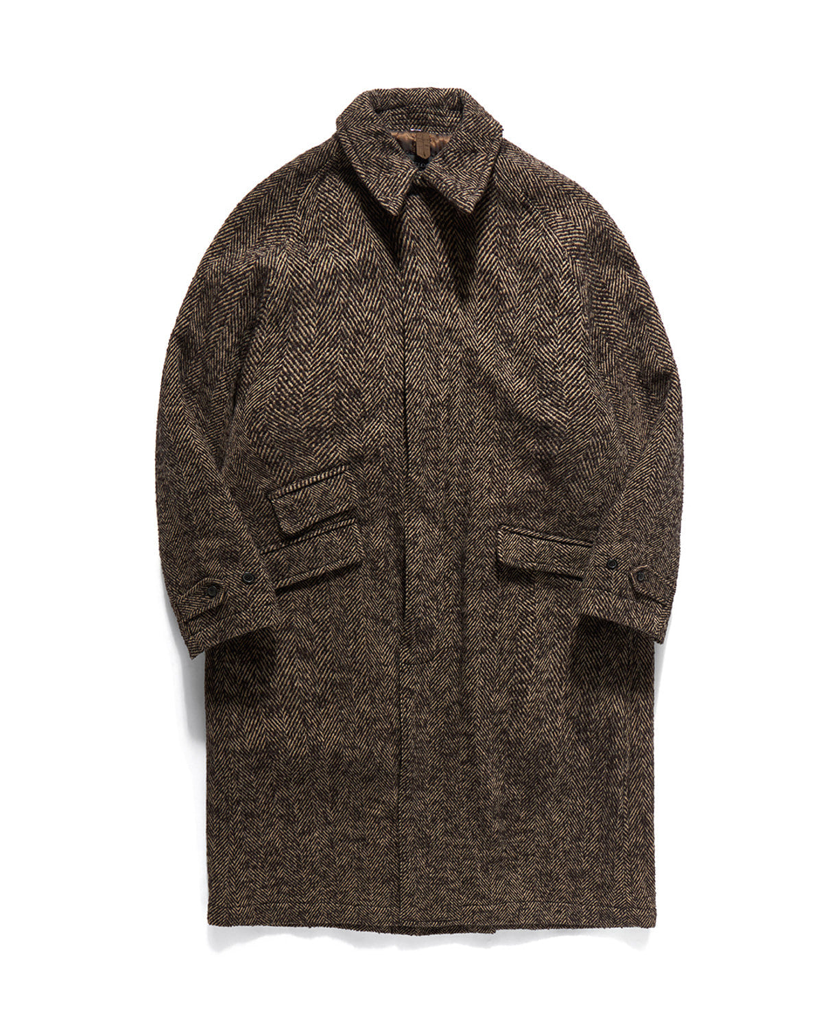 Eastlogue - Highland Balmacaan Coat (D.brown Herringbone Wool) product image 1 | TRAB K-Fashion Australia