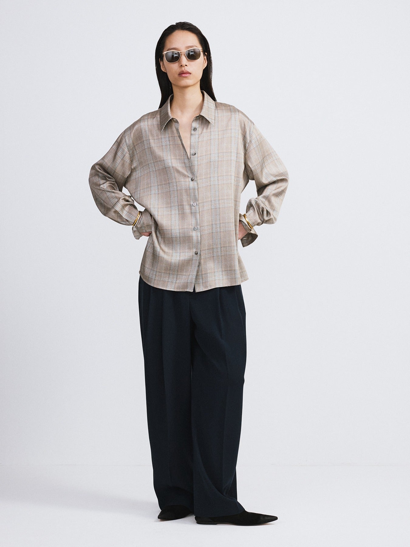Recto - Oversized Vintage Check Shirt (Beige Khaki) product image 1 | TRAB K-Fashion Australia