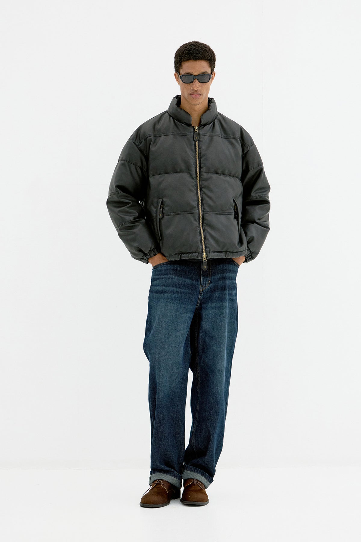 Coor - Fake Leather Wash Crop Down Puffer (Black) product image 2 | TRAB K-Fashion Australia