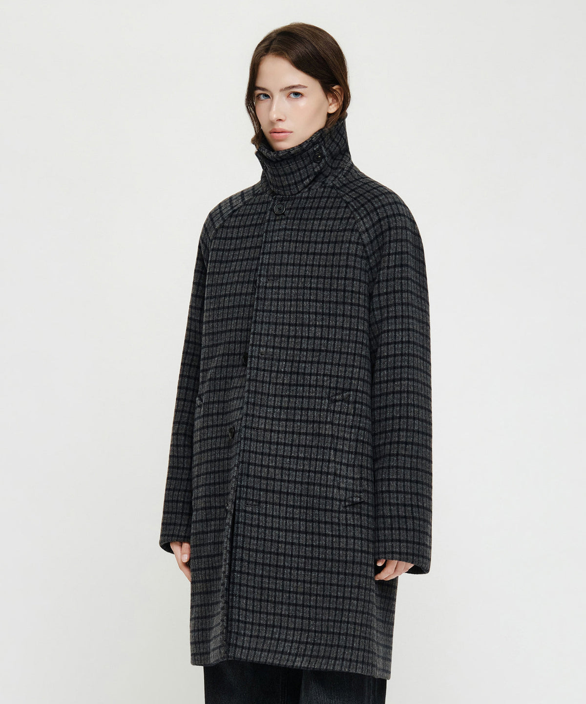 Marithe & Francois Girbaud - Wool Blend Long Balmacaan Coat (Check) product image 2 | TRAB K-Fashion Australia