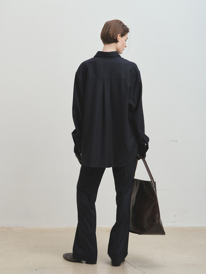 Tonywack - Wool Striped Relaxed Shirt (Navy Pinstripe) product image 3 | TRAB K-Fashion Australia