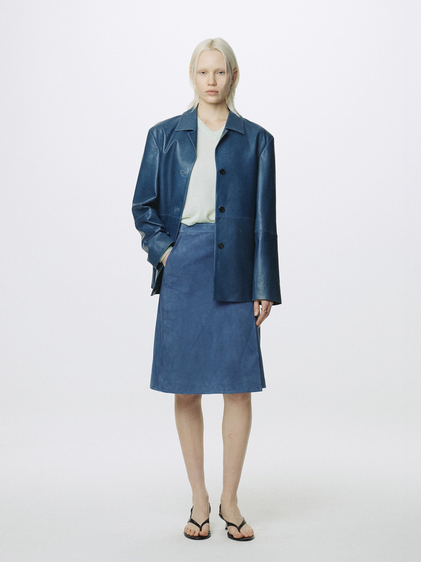 Tonywack - Goat Suede Wrap Skirt (Mid Blue) product image 1 | TRAB K-Fashion Australia
