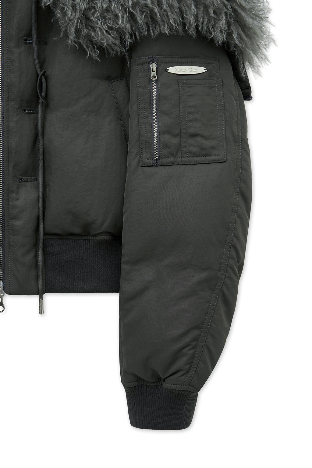 Matin Kim - Fur Hoody Bomber Down Jumper (Dark Grey) product image 4 | TRAB K-Fashion Australia