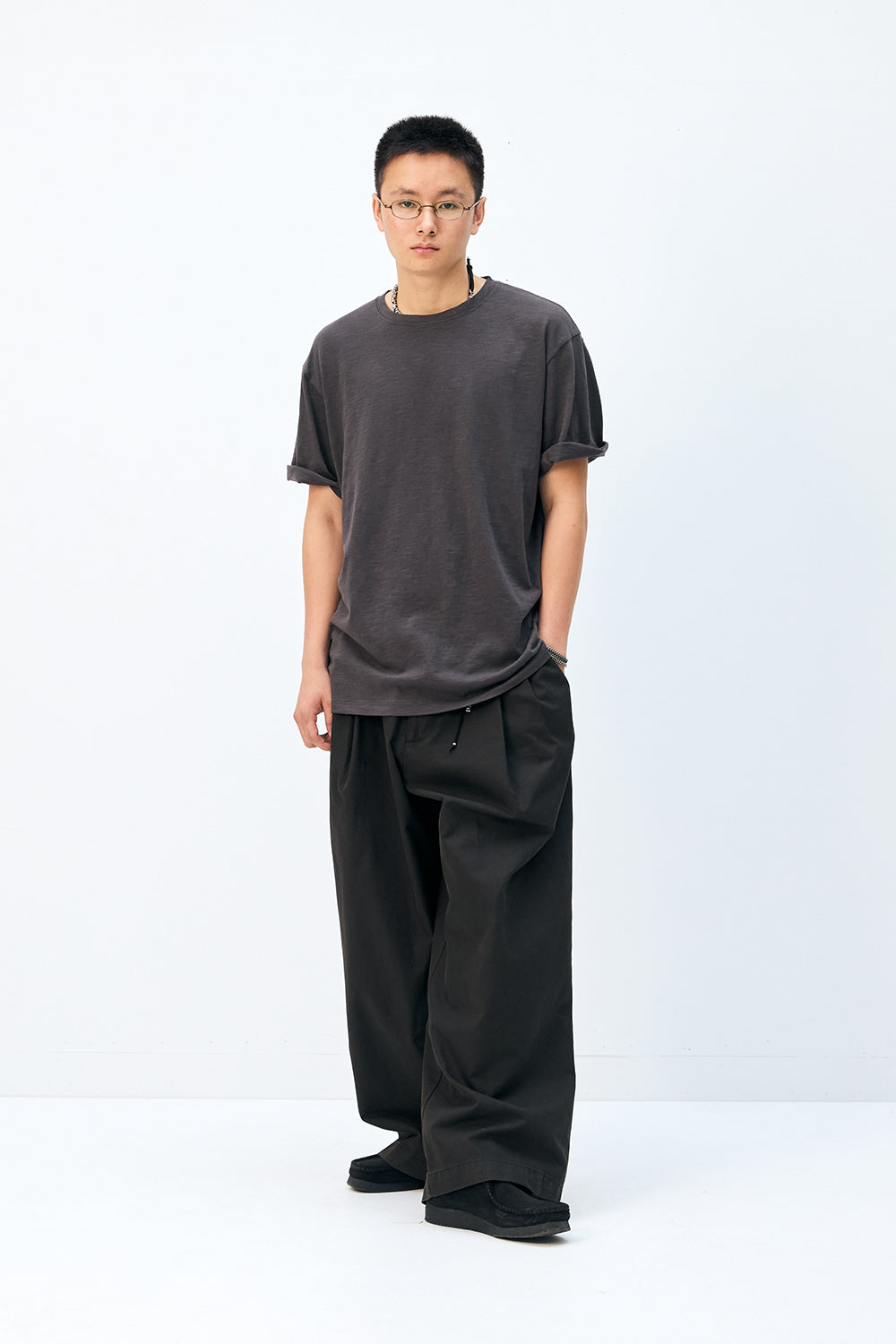 Hatchingroom - Wide Two Pleats Trousers (Dyed Dark Brown) product image 7 | TRAB K-Fashion Australia