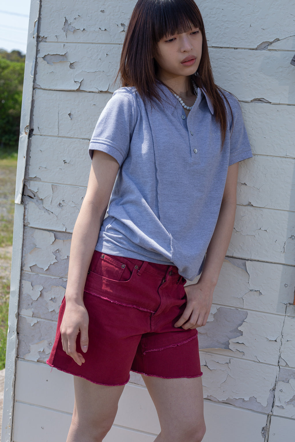 Matin Kim - Cut Line Point Denim Shorts (Red) product image 10 | TRAB K-Fashion Australia